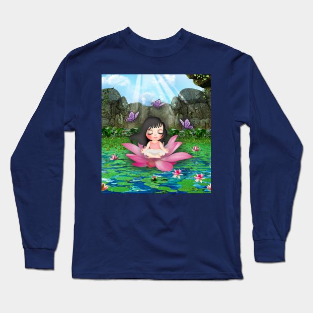 Girl on lotus flower Long Sleeve T-Shirt by Paciana Peroni